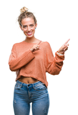 Şeffaf arka planda parmakları olan güzel bir genç kadının portresi.      