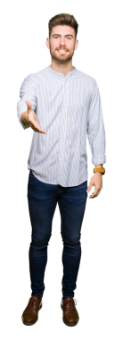 Şeffaf arkaplanda el ele selamlaşan genç bir adamın portresi    