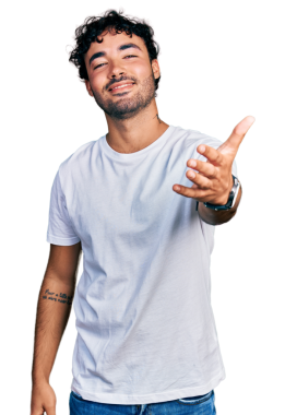 Genç yakışıklı bir adamın portresi şeffaf arka planda yardım ediyor.