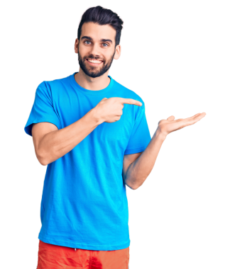 Bir şey sunmak sakallı yakışıklı adam