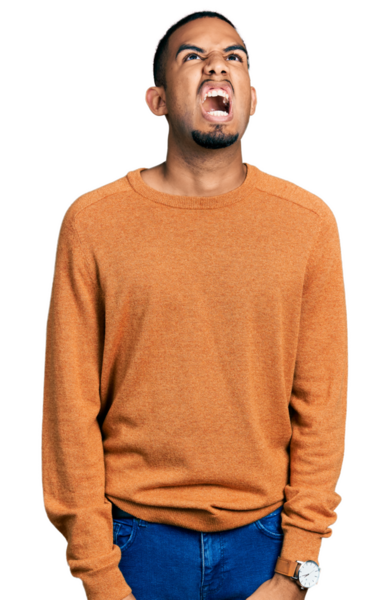 portrait of angry young man shouting on transparent background                  