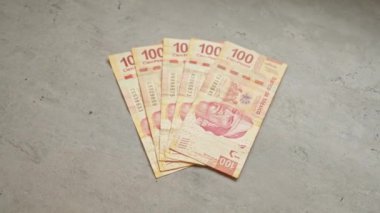 Meksika 'nın beton yüzey banknotlarında 100 peso sergileniyor.