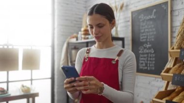 İspanyol kadın pastanede telefon kullanırken kapalı yumrukla kutlama yapıyor.