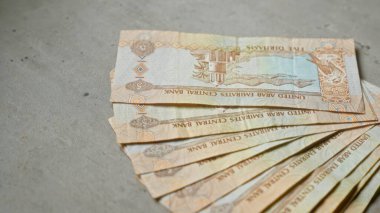 Birleşik, Arap, emirlik, banknot, dirhem, sergilenen, beton, yüzey