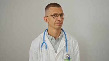 Handsome young male doctor with glasses and stethoscope over an isolated white background clipart