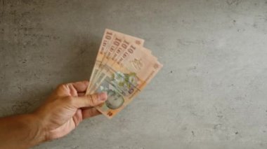 Romen lei banknotlarının birden fazla el ele tutuşması, Romanya 'nın renkli para birimini basit bir ortamda ön plana çıkarıyor.