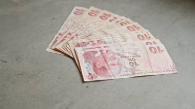 Türk lira banknotları, Türkiye ekonomisinin parasal unsurlarını betimleyen somut bir yüzeye yayıldı.