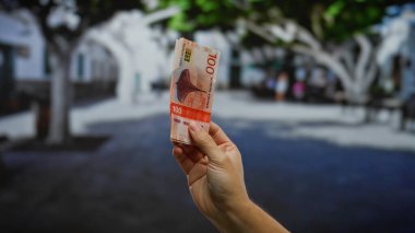 Kentsel bir sokak ortamında Norveç kronu açık havada el ele tutuşarak, bir şehir ortamında Norveç para birimi ile yapılan mali yatırım veya işlemleri vurguluyor.