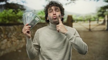 Bangladeş 'i elinde tutan İspanyol adam şehir sokağında, güpegündüz para gösteriyor..