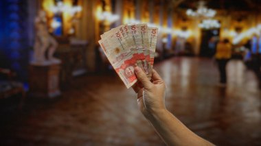 Bir sanat sergisinde Kolombiyalı bir adamın el ele tutuşması, finansmanı kültürle harmanlamak, kapalı bir müze ortamında para göstermek..