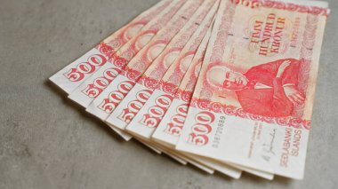 İzlanda krona banknotları, 500 banknotluk banknotların altını çizerek somut bir yüzeye yayıldı.