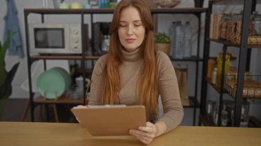 Ofis mutfağında gözlüklü bir kadın mikrodalga fırın ve arka planda raflarla modern bir iş ortamı sergiliyor..