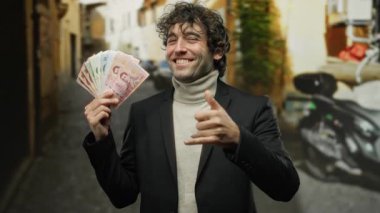 Elinde Thai banknotları tutan İspanyol bir adam şehir dışında bir sokak ortamında eli ile beni arıyor, hareketli bir şehir ortamında kendine güvenen ve şakacı bir tavır sergiliyor..