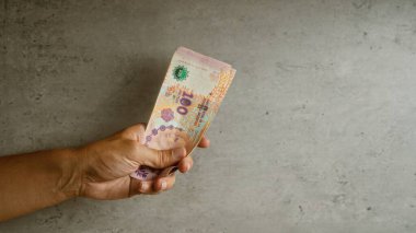 Arjantin Pezosu 'nu beton bir arka planda tutan adamın eli