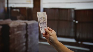 Şehir içi sanayi geçmişi bulanık, şehirdeki para akışını ya da finansal faaliyetleri yansıtan kapalı bir evde el ele tutuşan Singapur doları..