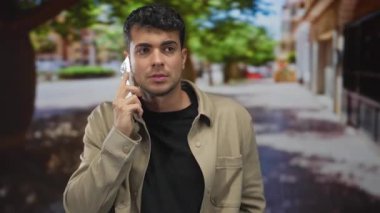 Adam akıllı telefonu kulağına tutuyor, şehir sokaklarında öfkeyle el kol hareketi yapıyor; öfke hüsranı..