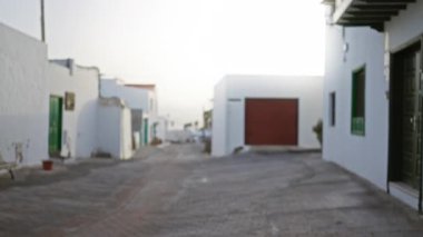 Sükunet, sokak, lanzarot, İspanya, kanarya, adalar, vitrin, beyaz, evler, gündüz boyunca, bulanık, arka plan, ve....