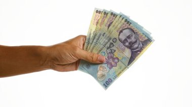 Romen lei banknotlarının el ele tutuşması, Romanya 'dan gelen para ve para sergileniyor