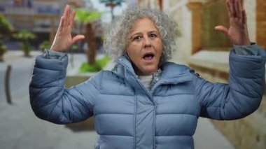 Şehir sokaklarında tutkuyla el kol gezen, kışlık paltosu ve gri saçlarıyla şehir manzaraları arasında duygu ve ifade aktaran bir kadın..