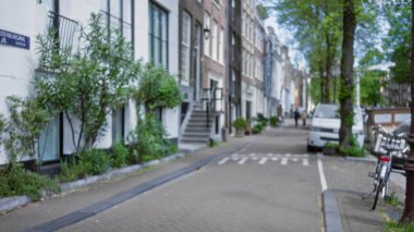 Bulanık bisikletleri ve yemyeşil yeşilliği olan büyüleyici Avrupa caddesi, klasik mimariyi gözler önüne seriyor ve Amsterdam 'da sakin bir şehir atmosferi var..