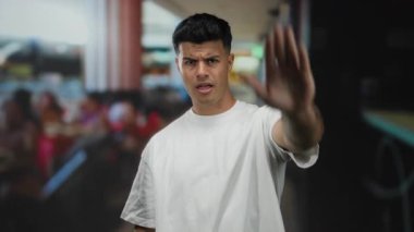 Kenar mahallede kendine güveni olan, açık havada beyaz gömlek giyen genç bir adam.