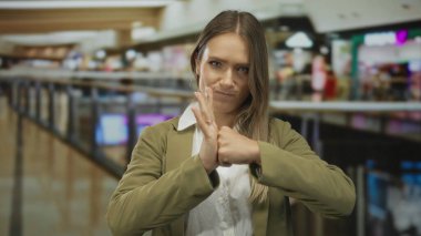 Kapalı alanda kavga eden bir kadın, arka plan..