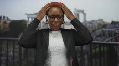 Kadınlar saçlarını, Roma 'daki antik harabelere tepeden bakan bir terasta kapalı bir şekilde tararlar..