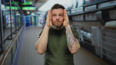 İspanyol bir adam bir yolcu gemisinde eğleniyor, neşe içinde gözlerini kapıyor ve açık havada aptalca suratlar yapıyor..