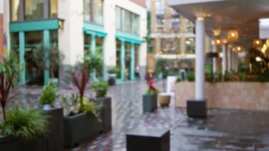 Londra 'daki açık hava sokak manzarası bulanık dükkanlar ve bitkilerle İngiltere' de bir sonbahar gününün özünü yansıtıyor..