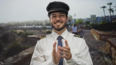 Kılavuz üniformalı, sakallı, güneşli bir sokakta gülümseyen, geçmişi bulanık, mutluluğu ve güveni somutlaştıran genç bir adam..