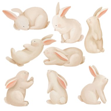 Watercolor cute easter bunnies