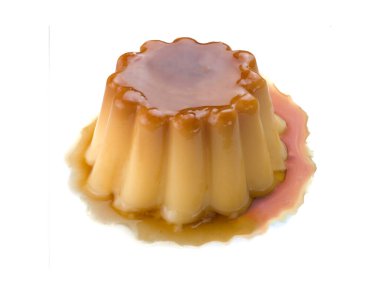 Krem karamel, beyaz üzerine karamelli tek porsiyon süt kreması.