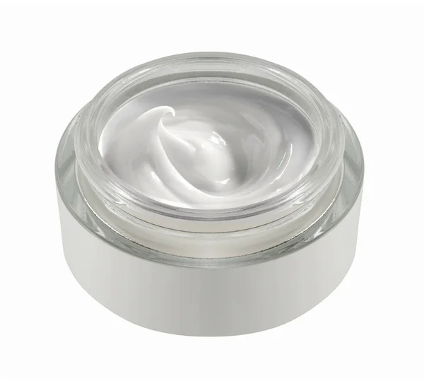 Vaso Vetro Rotondo Con Crema Cosmetica Isolato Sfondo Bianco — Foto Stock