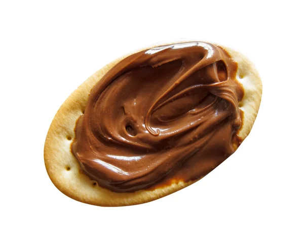 Biscoitos Ovais Pão Com Creme Chocolate Para Barrar Isolados Sobre — Fotografia de Stock