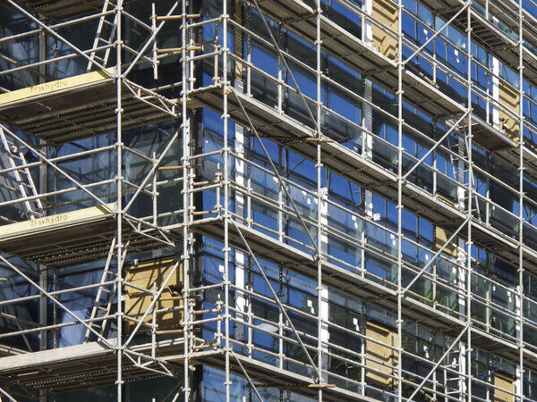 Building under construction with scaffolding in place