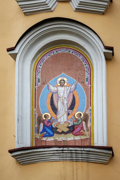 Православная Икона Церковном Фасаде Томск Россия — стоковое фото
