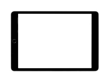 Black tablet computer with a blank screen isolated on a white background clipart