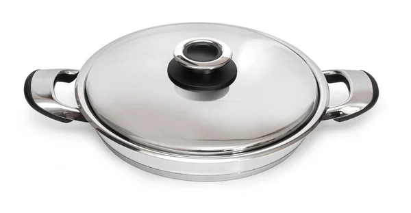 Stainless Steel Grill Pan Lid Isolated White Clipping Path — 图库照片