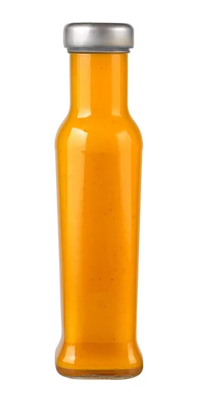 Приправи Соусу Манго Пляшці Скляної Банки Ізольовані Білому Тлі Відсічним — стокове фото