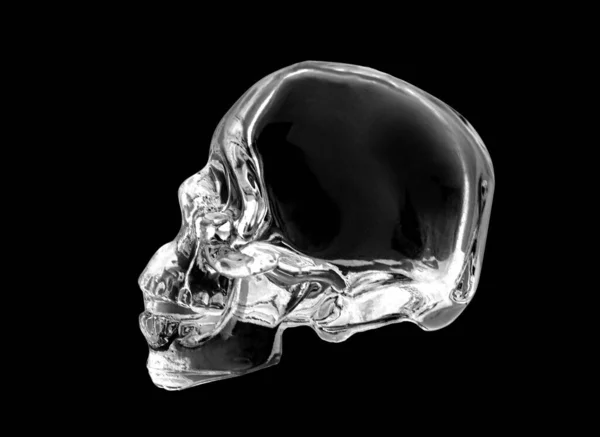 Crystal skull side on, ancient South American artifact on black background