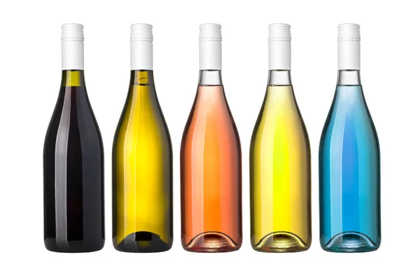 Conjunto Botellas Vino Aisladas Sobre Fondo Blanco —  Fotos de Stock