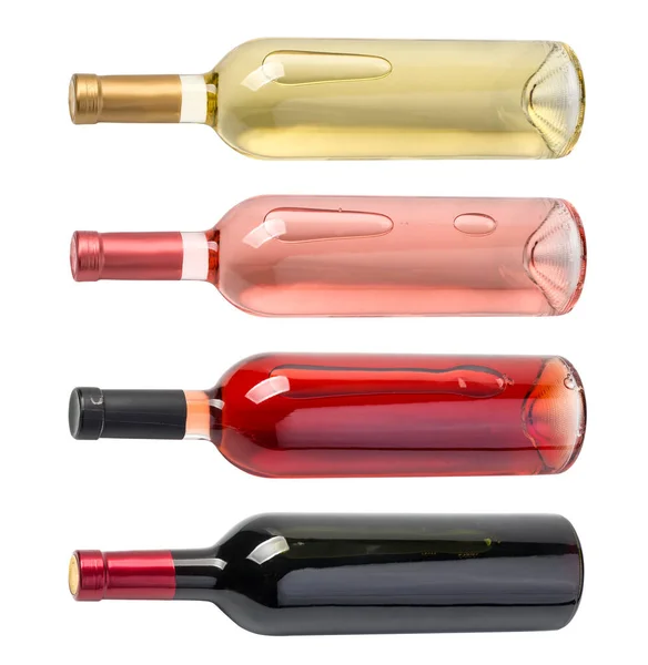Set Horizontaler Weinflaschen Isoliert Auf Weißem Hintergrund — Stockfoto