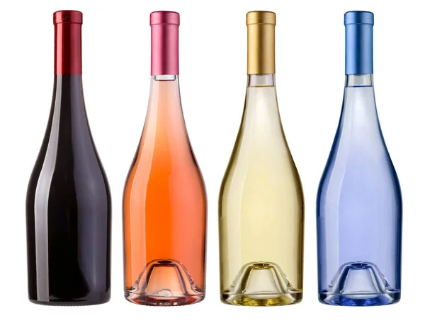Set Bottiglie Vino Isolate Fondo Bianco — Foto Stock
