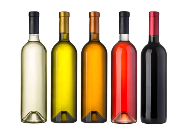 Zestaw Butelek Winem Izolowanych Białym Tle — Zdjęcie stockowe