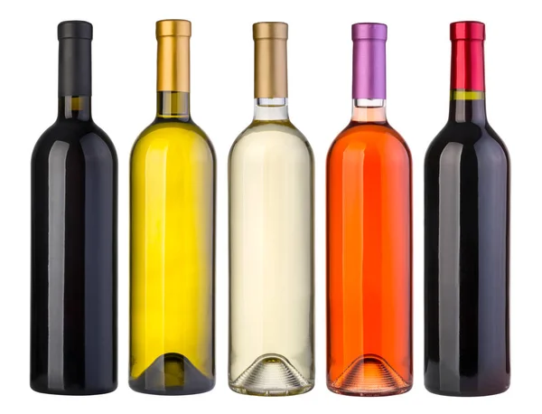 Conjunto Botellas Vino Aisladas Sobre Fondo Blanco —  Fotos de Stock