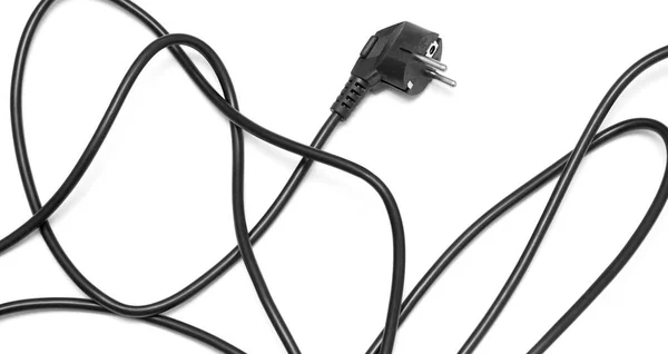 Zwarte Elektrische Kabel Geïsoleerd Wit — Stockfoto
