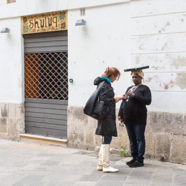 Lecce, Italy  April 19, 2015: Street trade in silverware, Southern Italy, Puglia region, Lecce city