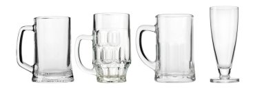 empty beer glass and mugs Collection isolated on a white background
