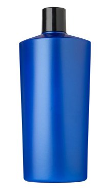 Blue bottle with cosmetics, shampoo or shower gel isolated on white background with clipping path