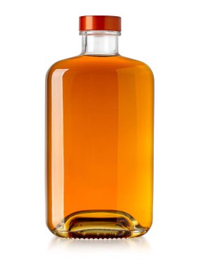 flat bottle of whiskey isolated on transparent  background with clipping path